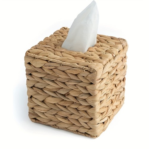 1pc Rustic Boho Wicker Tissue Box - Stylish Square Storage Holder for Facial Tissues - Handcrafted, Durable Accent for Kitchen, Bathroom, Bedroom, Office & Farmhouse Decor