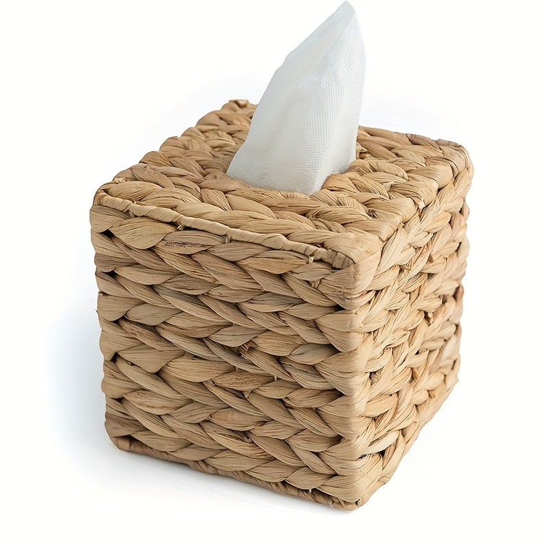 1pc Rustic Boho Wicker Tissue Box - Stylish Square Storage Holder for Facial Tissues - Handcrafted, Durable Accent for Kitchen, Bathroom, Bedroom, Office & Farmhouse Decor