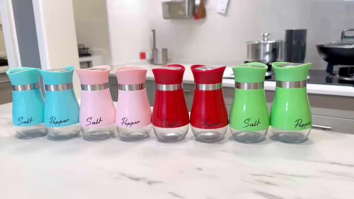 1 Set, Salt And Pepper Shakers Set, 4 Oz Glass Bottom Salt And Pepper Jars With Stainless Steel Lid For Kitchen Cooking Table, RV, Camp, BBQ Refillable Design, Spice Shakers, Kitchen Utensils, Kitchen Decor, Chrismas Halloween Gifts, Farmhouse Decor