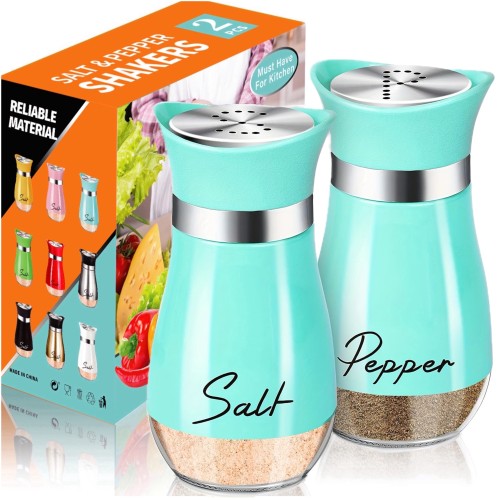 1 Set, Salt And Pepper Shakers Set, 4 Oz Glass Bottom Salt And Pepper Jars With Stainless Steel Lid For Kitchen Cooking Table, RV, Camp, BBQ Refillable Design, Spice Shakers, Kitchen Utensils, Kitchen Decor, Chrismas Halloween Gifts, Farmhouse Decor