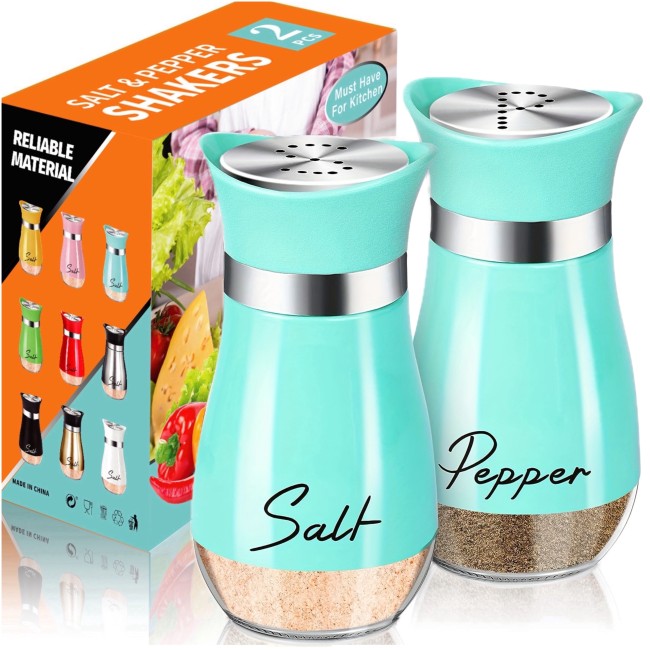 1 Set, Salt And Pepper Shakers Set, 4 Oz Glass Bottom Salt And Pepper Jars With Stainless Steel Lid For Kitchen Cooking Table, RV, Camp, BBQ Refillable Design, Spice Shakers, Kitchen Utensils, Kitchen Decor, Chrismas Halloween Gifts, Farmhouse Decor