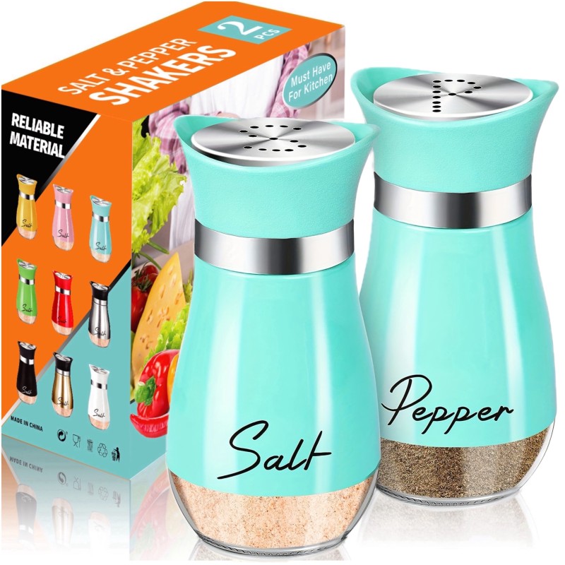 1 Set, Salt And Pepper Shakers Set, 4 Oz Glass Bottom Salt And Pepper Jars With Stainless Steel Lid For Kitchen Cooking Table, RV, Camp, BBQ Refillable Design, Spice Shakers, Kitchen Utensils, Kitchen Decor, Chrismas Halloween Gifts, Farmhouse Decor