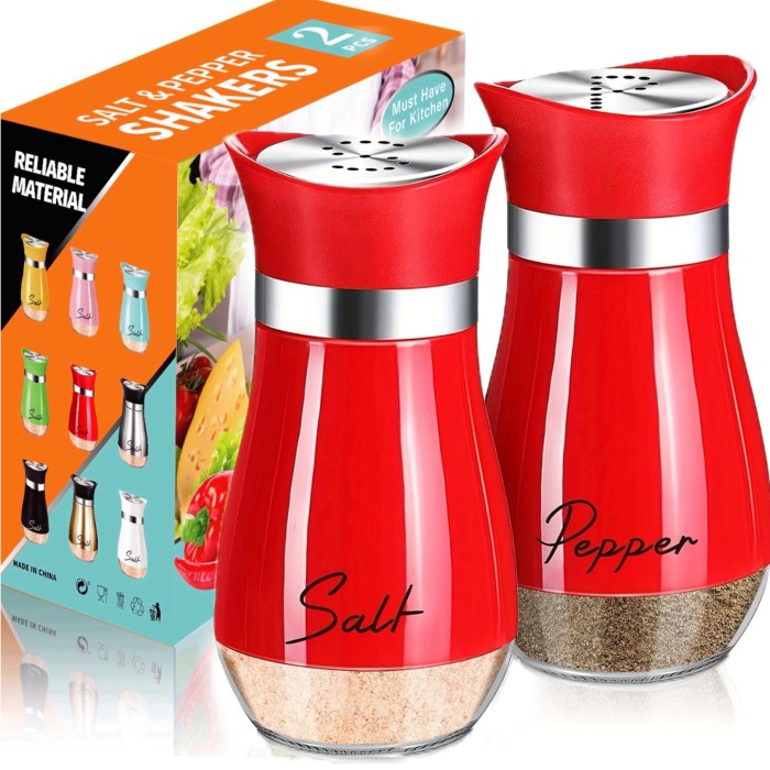 1 Set, Salt And Pepper Shakers Set, 4 Oz Glass Bottom Salt And Pepper Jars With Stainless Steel Lid For Kitchen Cooking Table, RV, Camp, BBQ Refillable Design, Spice Shakers, Kitchen Utensils, Kitchen Decor, Chrismas Halloween Gifts, Farmhouse Decor