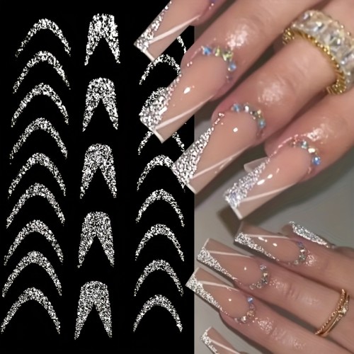 French Nail Art Stickers, Self Adhesive Glitter Strip Line Nail Art Decals For Nail Salons, Nail Art Supplies For Women And Girls