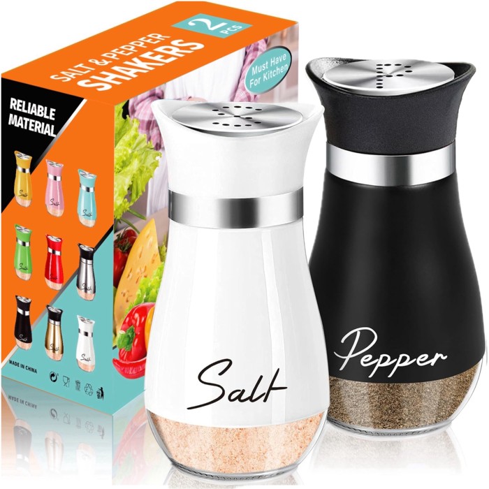 1 Set, Salt And Pepper Shakers Set, 4 Oz Glass Bottom Salt And Pepper Jars With Stainless Steel Lid For Kitchen Cooking Table, RV, Camp, BBQ Refillable Design, Spice Shakers, Kitchen Utensils, Kitchen Decor, Chrismas Halloween Gifts, Farmhouse Decor