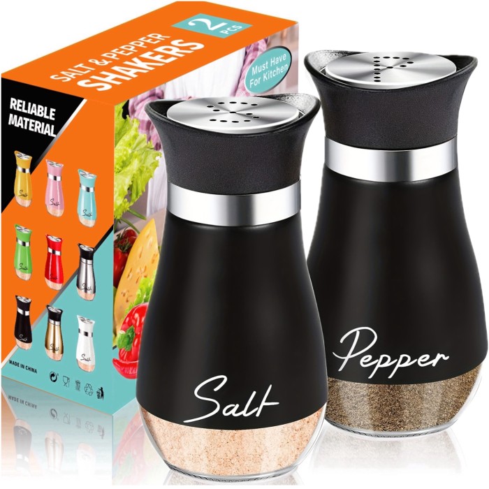 1 Set, Salt And Pepper Shakers Set, 4 Oz Glass Bottom Salt And Pepper Jars With Stainless Steel Lid For Kitchen Cooking Table, RV, Camp, BBQ Refillable Design, Spice Shakers, Kitchen Utensils, Kitchen Decor, Chrismas Halloween Gifts, Farmhouse Decor