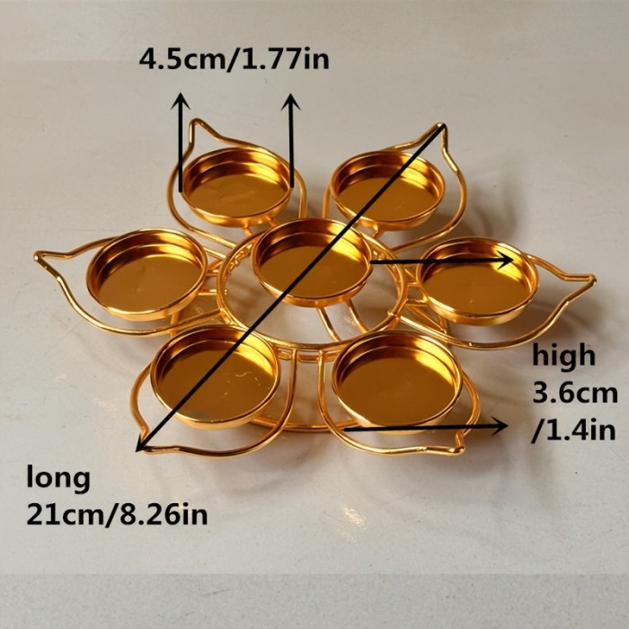 Seven-Star Plum Blossom Tea Light Candle Holders - Metal Tabletop Candle Stand, Lacquered Finish, Set of 7 Lotus Flower Design Tealight Candle Holders