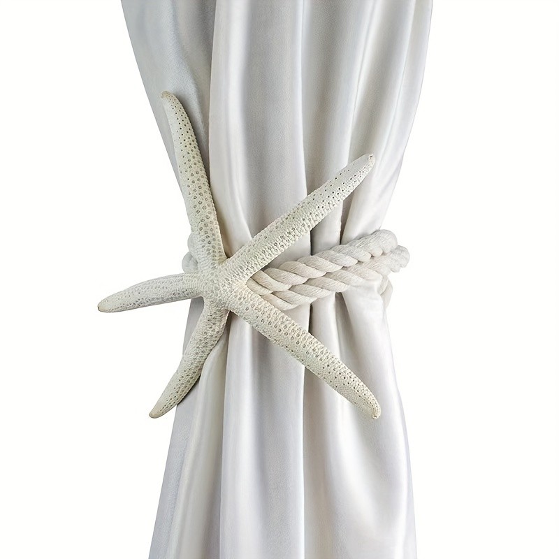 Buy 1 Get 1 Free, total of 2 pcs Natural Starfish-Shaped Curtain Tiebacks - Rustic Cotton Rope Holdbacks for Bedroom, Living Room, Home Decor - Nordic-Inspired Room Decorations, Easy Installation, and Versatile Design