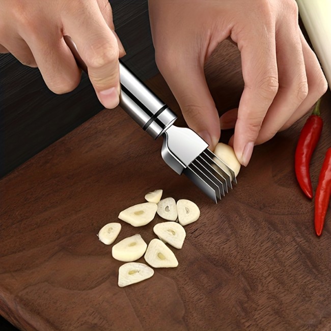 1pc Stainless Steel Multifunction Grater - Effortless Scallion Separator & Onion Slicer - Safe, Portable Kitchen Essential with Protective Cover for Garlic, Fruits, and Vegetables