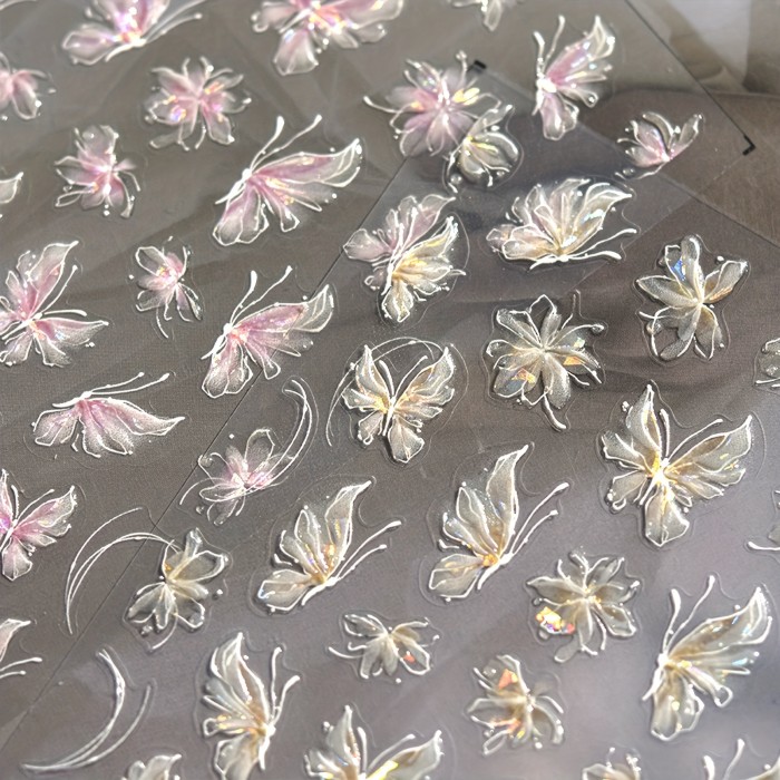 5D Embossed Aurora Butterfly Nail Art Stickers, Self-Adhesive Nail Decals For Nail Decoration, Nail Design Tools For Women And Girls - Nail Art Supplies