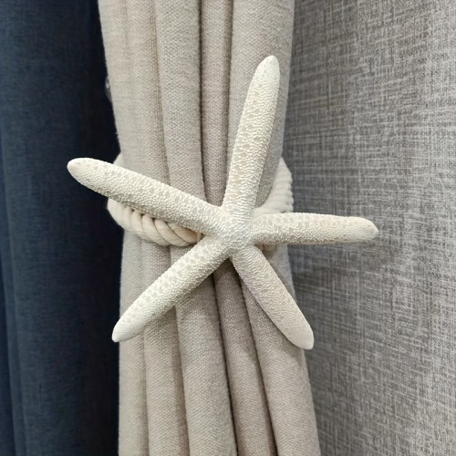 Buy 1 Get 1 Free, total of 2 pcs Natural Starfish-Shaped Curtain Tiebacks - Rustic Cotton Rope Holdbacks for Bedroom, Living Room, Home Decor - Nordic-Inspired Room Decorations, Easy Installation, and Versatile Design