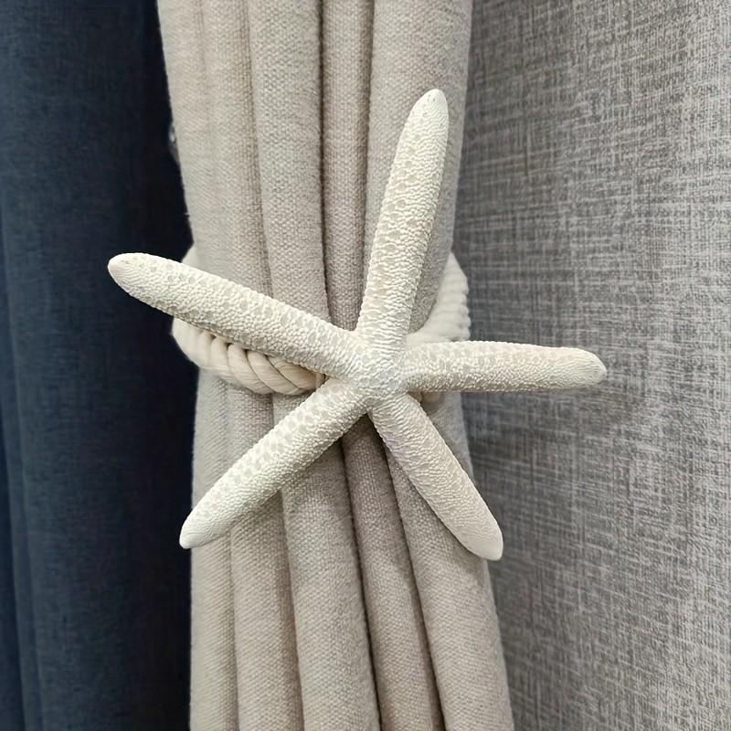 Buy 1 Get 1 Free, total of 2 pcs Natural Starfish-Shaped Curtain Tiebacks - Rustic Cotton Rope Holdbacks for Bedroom, Living Room, Home Decor - Nordic-Inspired Room Decorations, Easy Installation, and Versatile Design