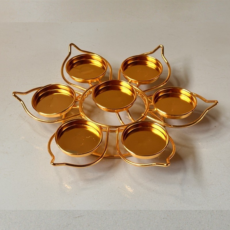 Seven-Star Plum Blossom Tea Light Candle Holders - Metal Tabletop Candle Stand, Lacquered Finish, Set of 7 Lotus Flower Design Tealight Candle Holders