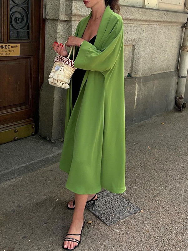 Long Sleeves Loose Solid Color Split-Joint Collarless Outerwear