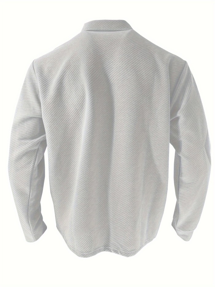 Men's Solid Color Thick Windproof Long Sleeve Lapel Jacket For Winter And Fall, Casual Comfy Coat As Gift