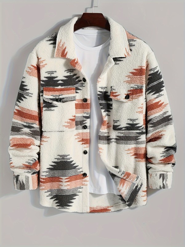 Men's Bohemian Button Plush Jacket, Fall And Winter Fashion Warm Furry Jacket