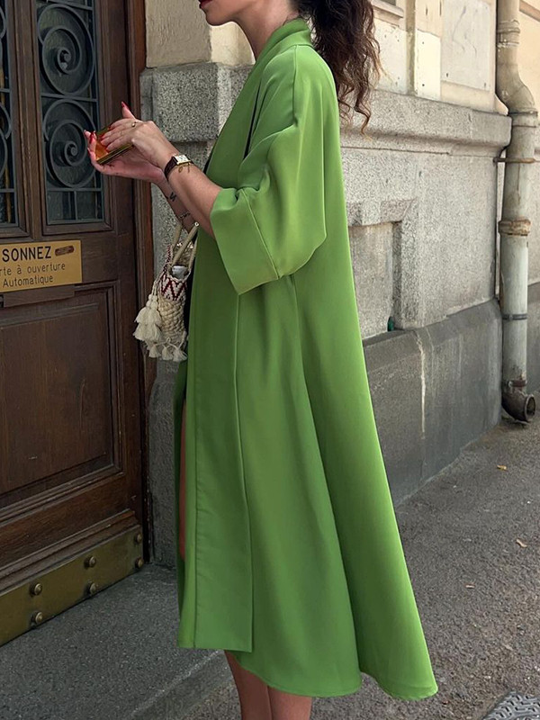 Long Sleeves Loose Solid Color Split-Joint Collarless Outerwear