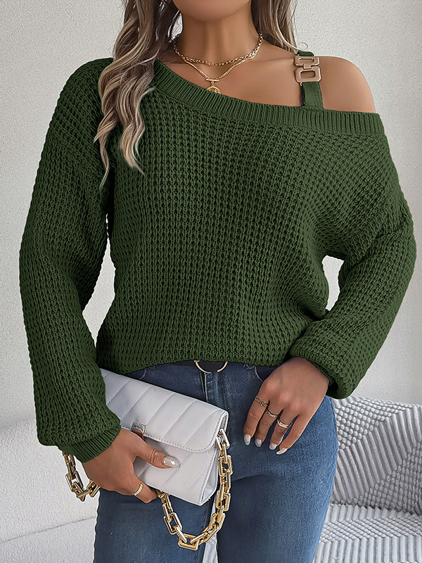 Long Sleeves Loose Asymmetric Split-Joint One-Shoulder Sweater Tops