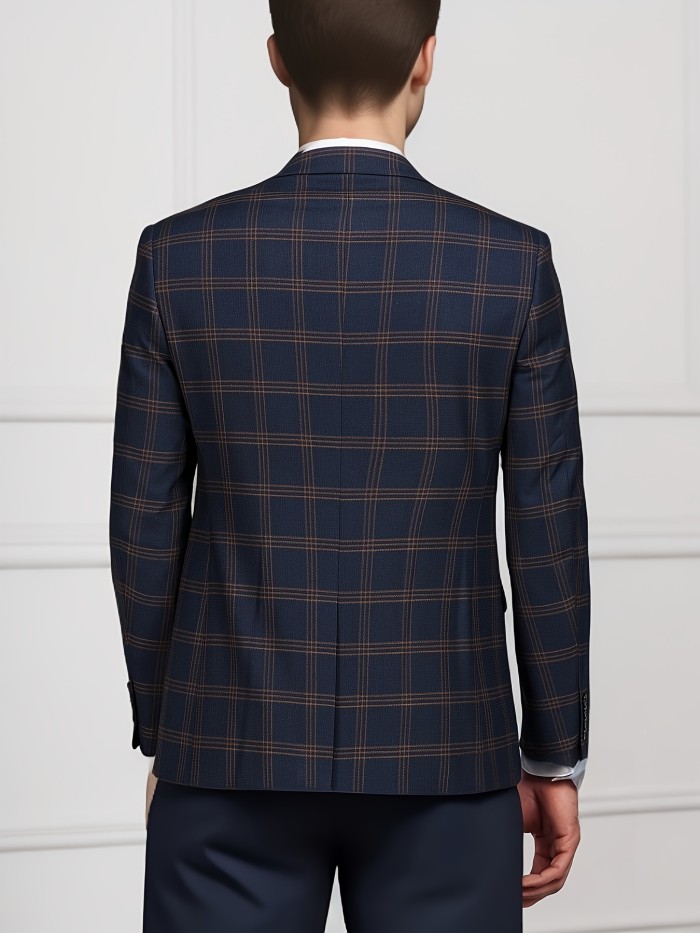 Classic Plaid Single Breasted Blazer Jacket - Tailored Fit, Notch Lapels, Elegant Design, Versatile for Business, Daily Wear, and Formal Occasions - Premium Quality, Comfortable, and Stylish