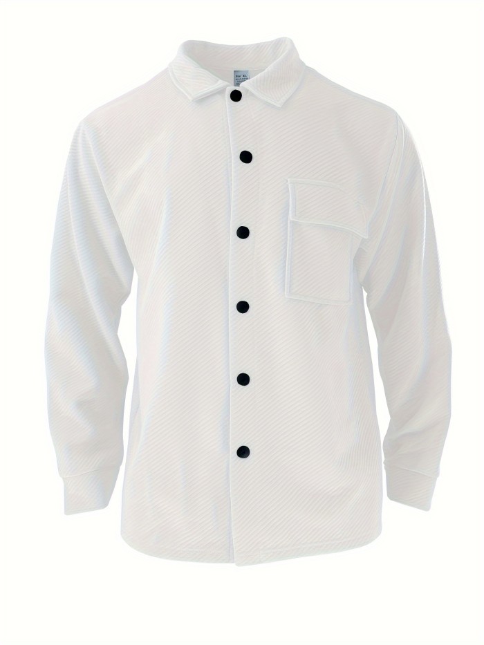 Men's Solid Color Thick Windproof Long Sleeve Lapel Jacket For Winter And Fall, Casual Comfy Coat As Gift