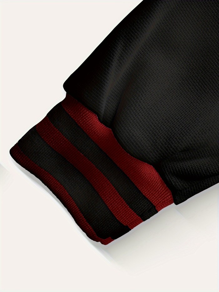 Men's Casual Baseball Collar Jacket - Polyester, Machine Washable, Random Print Design