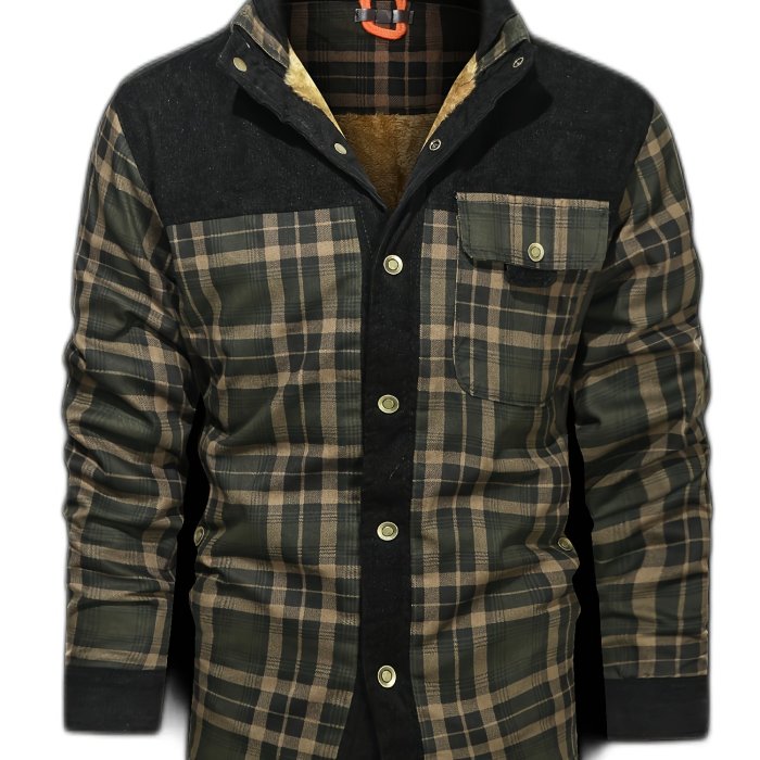 Men's Casual Retro Plaid Fleece Lined Shirt Coat For Fall Winter