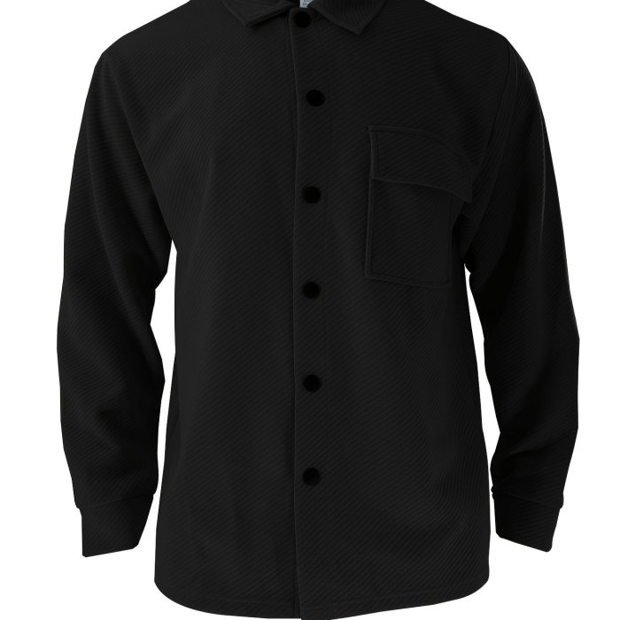 Men's Solid Color Thick Windproof Long Sleeve Lapel Jacket For Winter And Fall, Casual Comfy Coat As Gift