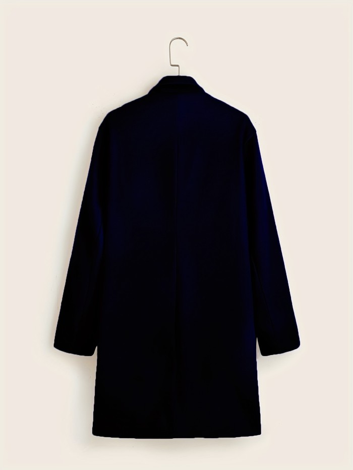 Men's Trendy Retro Solid Long Sleeve Coat Windbreaker Lapel Long Overcoat For Autumn Winter
