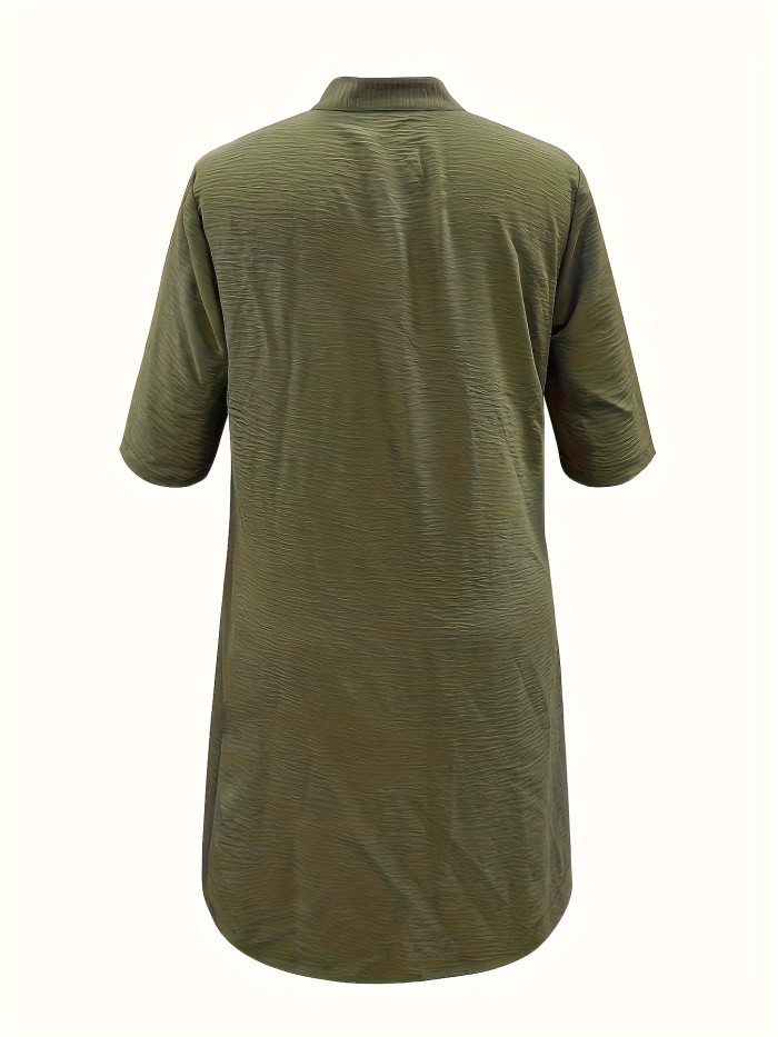 Button Front Half Sleeve Dress, Casual Solid Simple Midi Dress, Women's Clothing