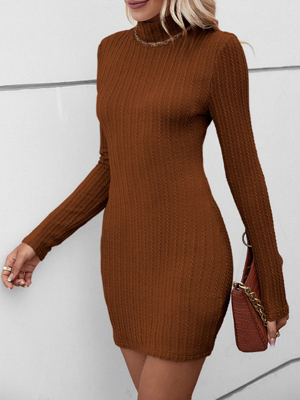 A-Line Bodycon Backless Solid Color Split-Joint Mock Neck Mini Dresses
