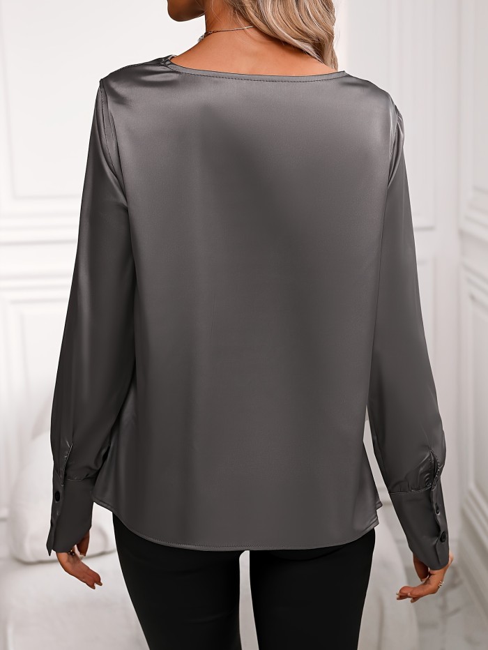 Elegant Spring\u002FAutumn Cowl Neck Tunic Blouse, Long Sleeve, Easy-Care, Sophisticated Women's Top