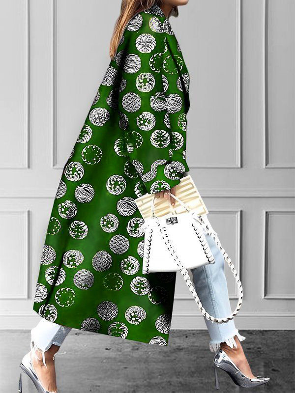 Long Sleeves Loose Pockets Printed Split-Joint Notched Collar Outerwear