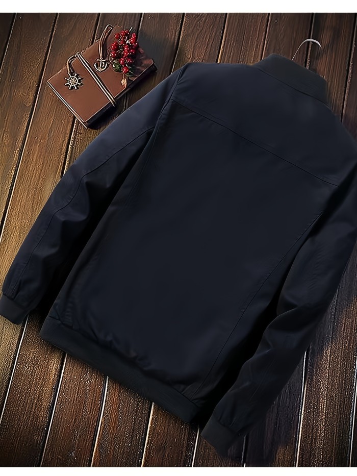 Retro Color Block Vintage Jacket, Men's Casual Jacket Coat College Hipster Windbreaker For Spring Fall