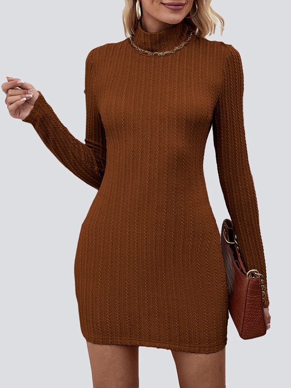 A-Line Bodycon Backless Solid Color Split-Joint Mock Neck Mini Dresses