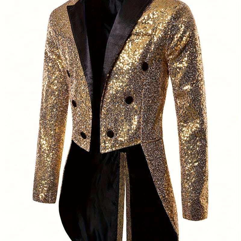 Men's Sparkling Sequin Blazer - Sleek Tuxedo Jacket For Parties & Stage Performances, Cotton\u002FPolyester Blend