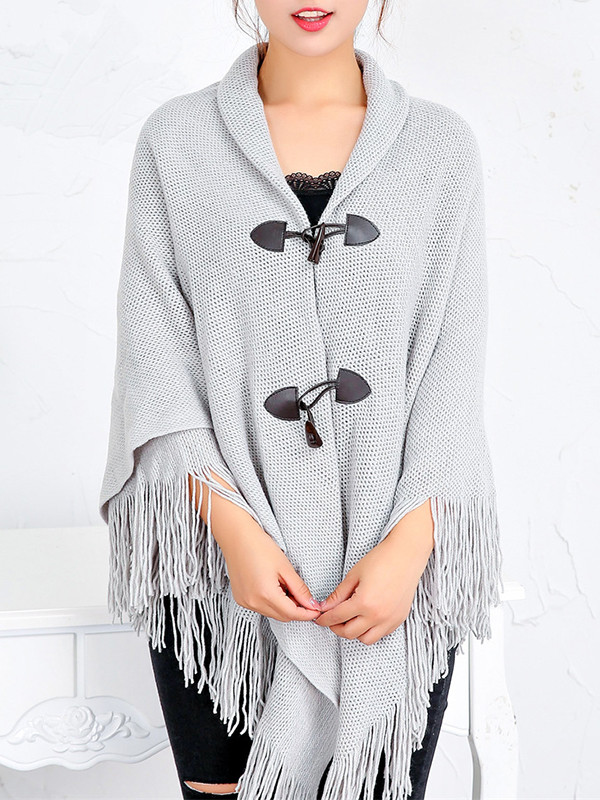 Loose Buttoned Keep Warm Tasseled Velvet Shawl&Scarf
