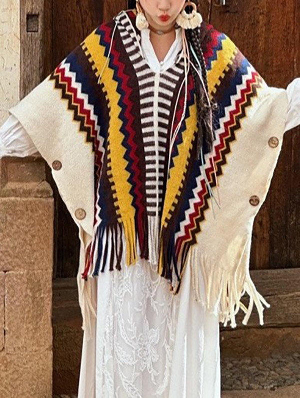 High-Low Loose Buttoned Hooded Tasseled Hooded Pullovers Sweater Tops