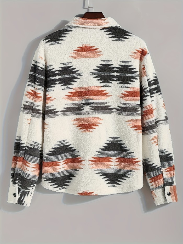Men's Bohemian Button Plush Jacket, Fall And Winter Fashion Warm Furry Jacket