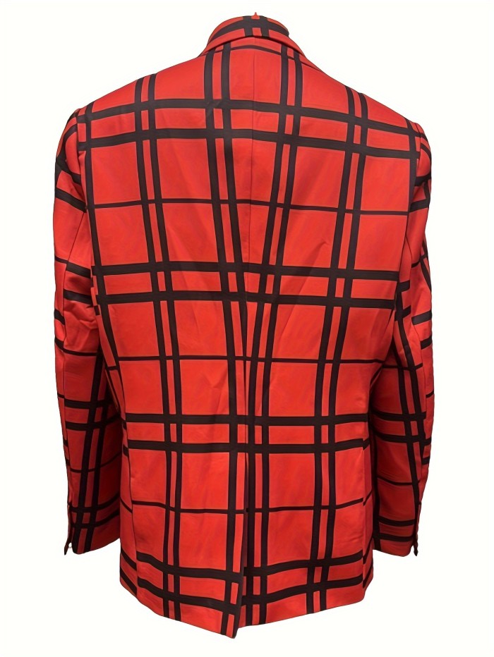 Men's Plaid Single Breasted Blazer Jacket, Fashion Tailored Fit Suit Coat With Notch Lapels For Daily Wear And Leisure Party
