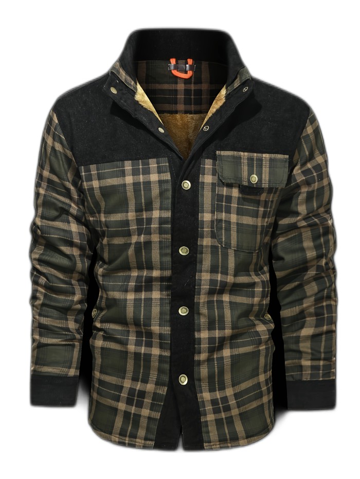 Men's Casual Retro Plaid Fleece Lined Shirt Coat For Fall Winter