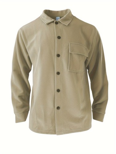 Men's Solid Color Thick Windproof Long Sleeve Lapel Jacket For Winter And Fall, Casual Comfy Coat As Gift