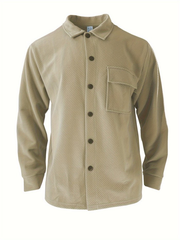 Men's Solid Color Thick Windproof Long Sleeve Lapel Jacket For Winter And Fall, Casual Comfy Coat As Gift