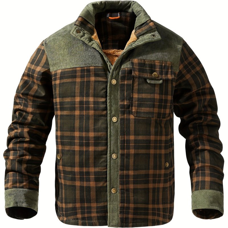 Men's Casual Retro Plaid Fleece Lined Shirt Coat For Fall Winter