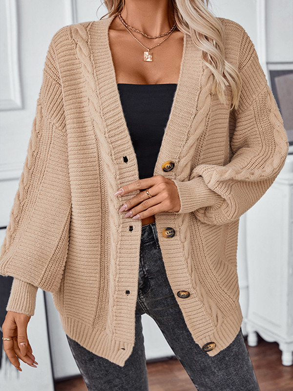 Long Sleeves Loose Buttoned Split-Joint V-Neck Cardigan Tops