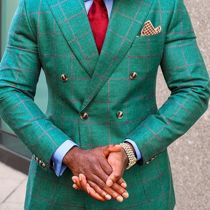 Men's Casual Blazer, Business Formal Suit Jacket, Male Fashion Color Block Striped Print Coat, Lightweight Business-Casual Style Jackets
