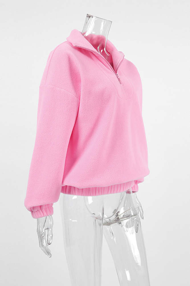 Casual Zipper Fluffy Turndown Collar Hoodies