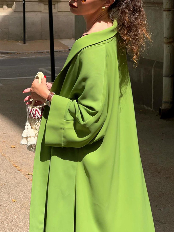 Long Sleeves Loose Solid Color Split-Joint Collarless Outerwear