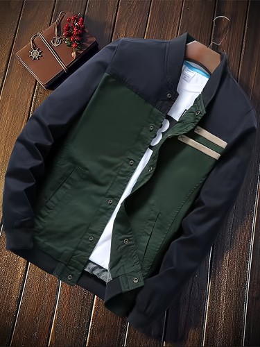 Retro Color Block Vintage Jacket, Men's Casual Jacket Coat College Hipster Windbreaker For Spring Fall