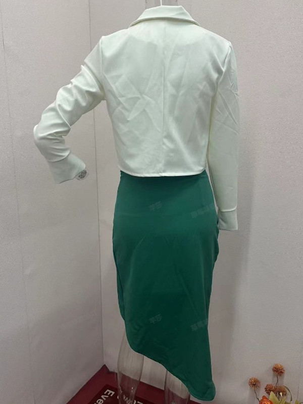 Solid Color Deep V-Neck Blouses Tops & Irregularity Bodycon Skirts Two Pieces Set