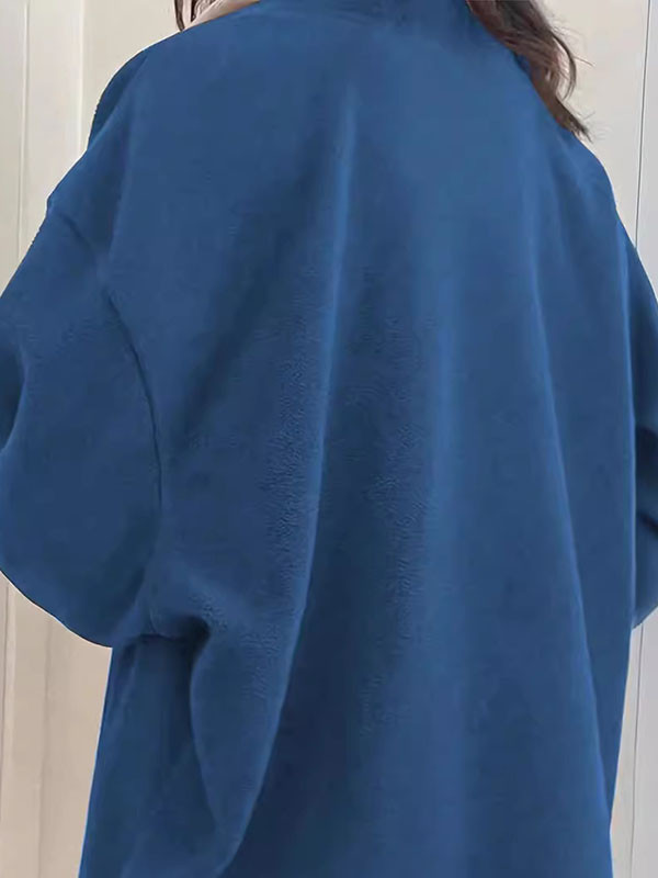 Long Sleeves Loose Split-Joint Zipper Lapel Sweatshirt Tops